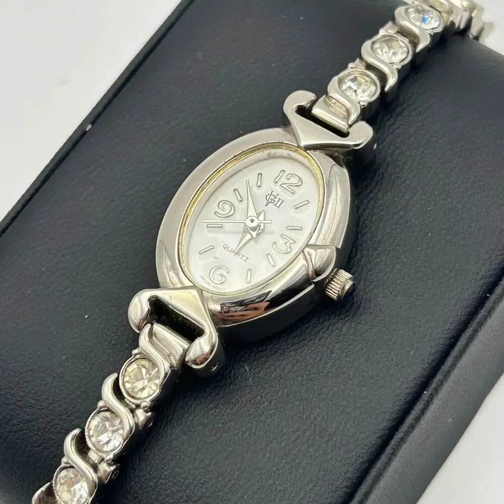 Women’s Silver-tone Watch Oval Dial with Crystals on the Band Working